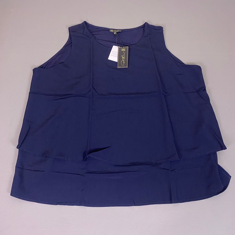 DG2 Diane Gilman Tank Top Plus Size 3X Navy Blue Layered Sleeveless New‎ NWT